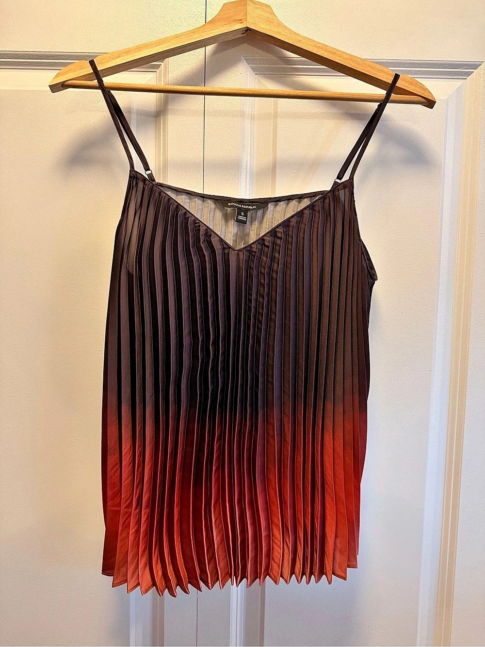 Banana Republic Pleated Satin Cami in Espresso & Burnt Orange